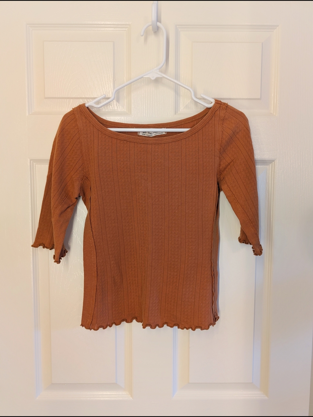 We The Free Ribbed Rust Orange Boat Neck Top